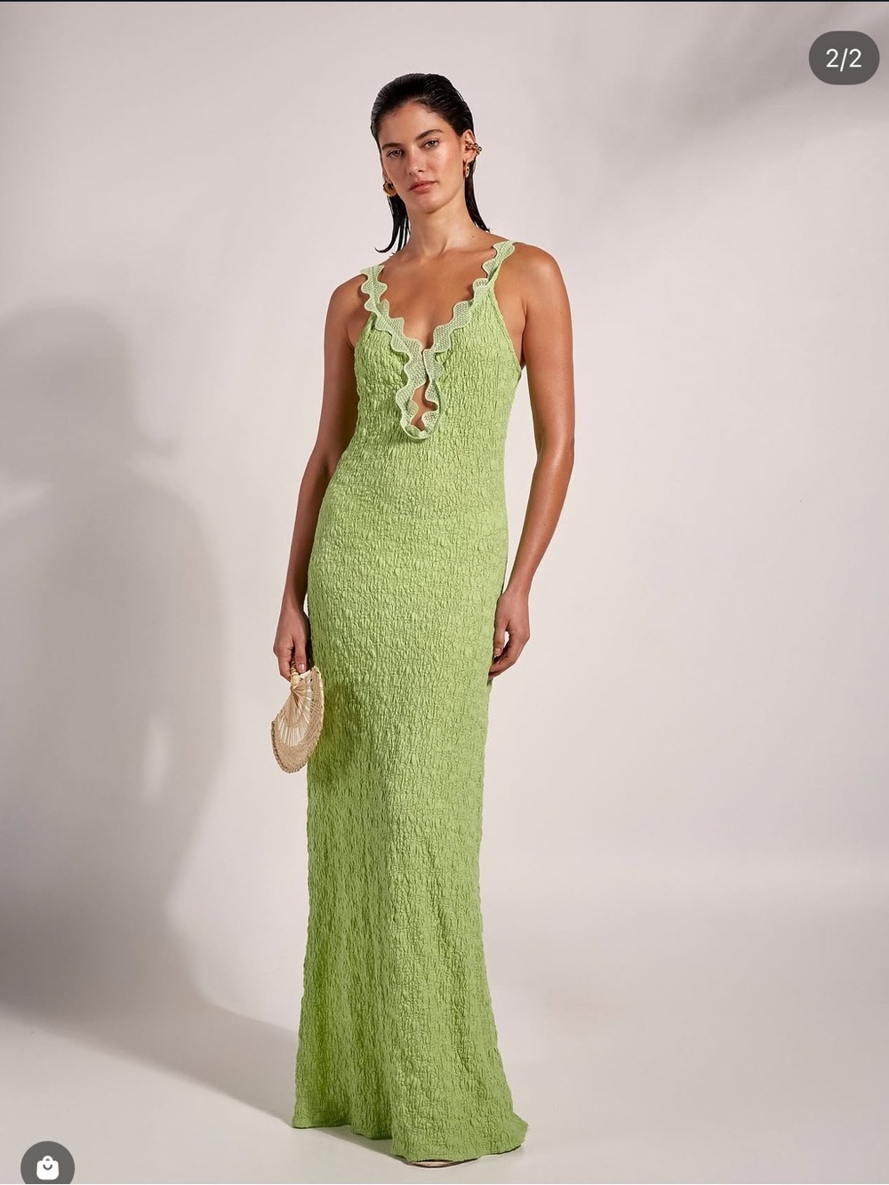Waimari Lime Green Ruffle V-Neck Maxi Dress
